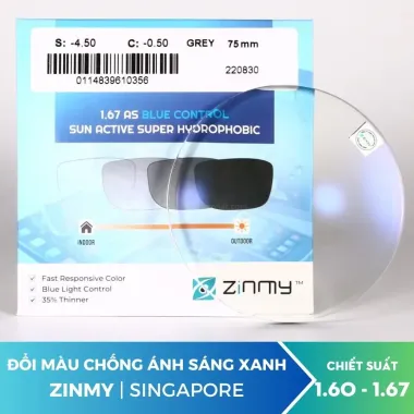 Tròng kính đổi màu chống ánh sáng xanh Zinmy - 1.60